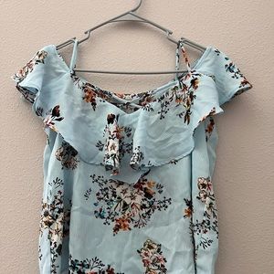 light blue floral print blouse